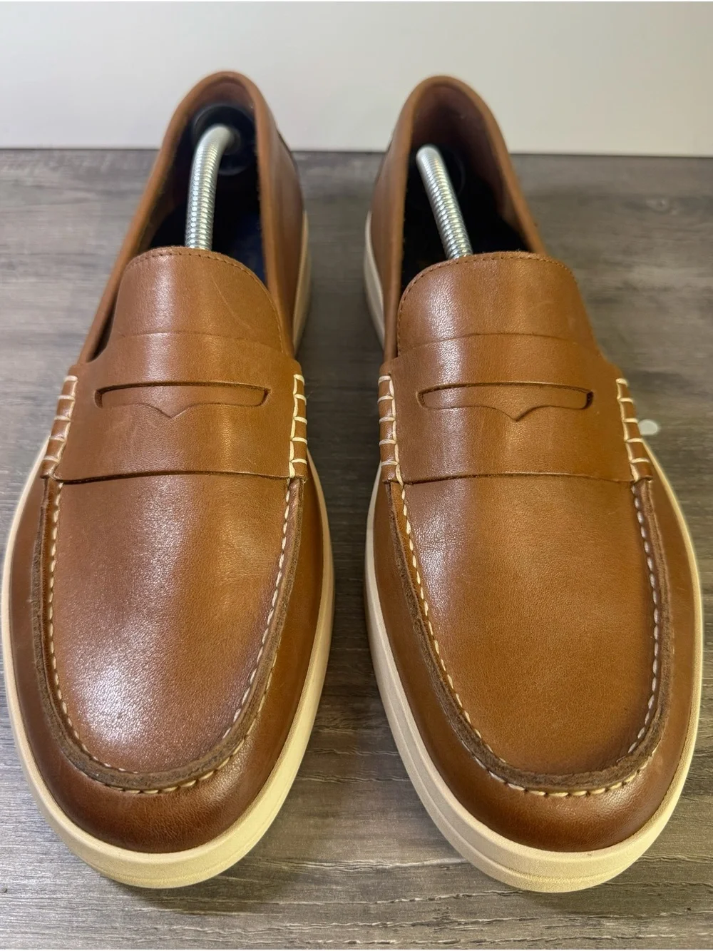 Cole Haan Pinch Long Weekender Penny Loafers British Tan size 13 IMMACULATE
